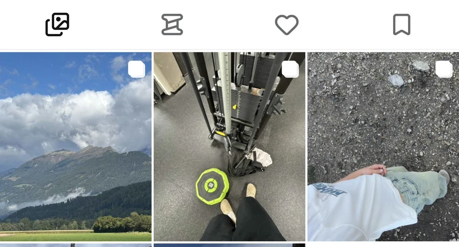 Profile photo grid with the published mountain post visible without the Uploading label.